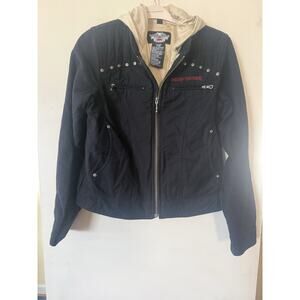 Harley Davidson Unisex Hoodie Lined Moto Jacket With Rivet Logo Black Sz S EUC